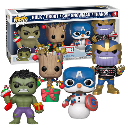 Funko POP Vánoční Hulk, Groot, Captain America a Thanos 4-Pack